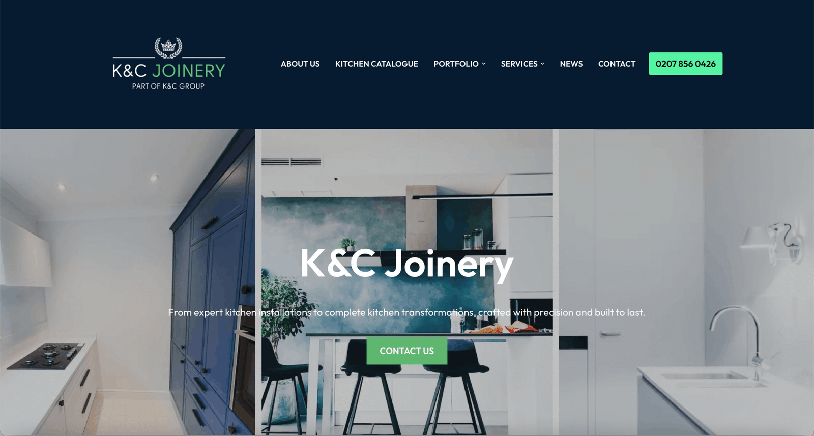 K&C Joinery website shown in the All-Round Marketing case study